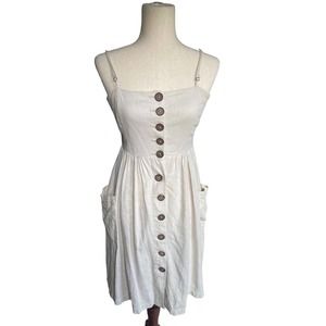 Forever 21 Beige Jumper Dress Babydoll Pockets Sundress Small Button Midi
